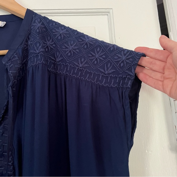 JOHNNY WAS CALMÉ Blue Short Sleeve Peasant Top with Tassels Size Small - Picture 6 of 10